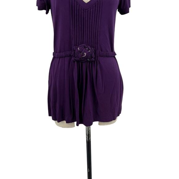 Escada Sport Purple Jersey Pintuck Short Sleeve Tee Rosette Belted Size Medium - Picture 4 of 12
